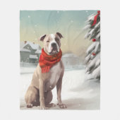 American Staffordshire Dog in Snow Christmas Fleecedecke (Vorderseite)