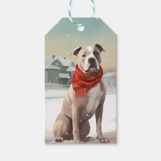 American Staffordshire Dog in Snow Christmas Geschenkanhänger (Vorderseite)
