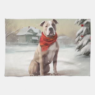 American Staffordshire Dog in Snow Christmas Geschirrtuch