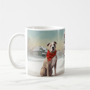 American Staffordshire Dog in Snow Christmas Kaffeetasse