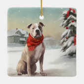 American Staffordshire Dog in Snow Christmas Keramikornament (Rückseite)