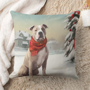 American Staffordshire Dog in Snow Christmas Kissen
