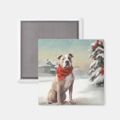American Staffordshire Dog in Snow Christmas Magnet (Vorderseite/Rückseite)