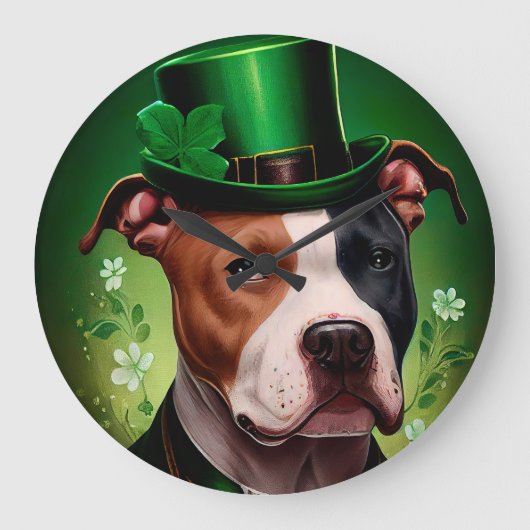 American Staffordshire dog in St. Patrick's Da Große Wanduhr (Vorderseite)