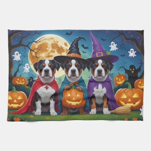 American Staffordshire Dog Pumpkin Halloween Funny Geschirrtuch (Horizontal)