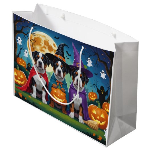 American Staffordshire Dog Pumpkin Halloween Funny Große Geschenktüte (Rückseite Schrägansicht)