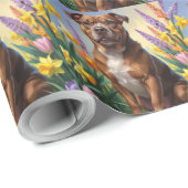American Staffordshire Dog Spring Flowers Malerei Geschenkpapier (Rolleneckpunkt)