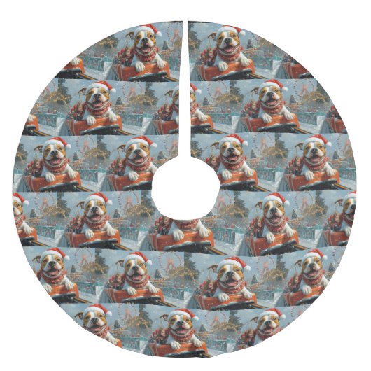 American Staffordshire Dog Weihnachten Polyester Weihnachtsbaumdecke (Vorderseite)