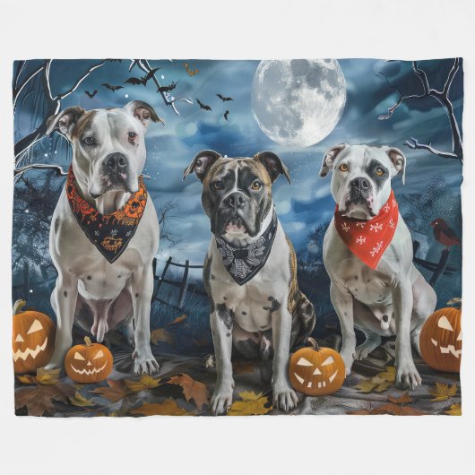 American Staffordshire Halloween Spooky Fleecedecke (Vorderseite (Horizontal))