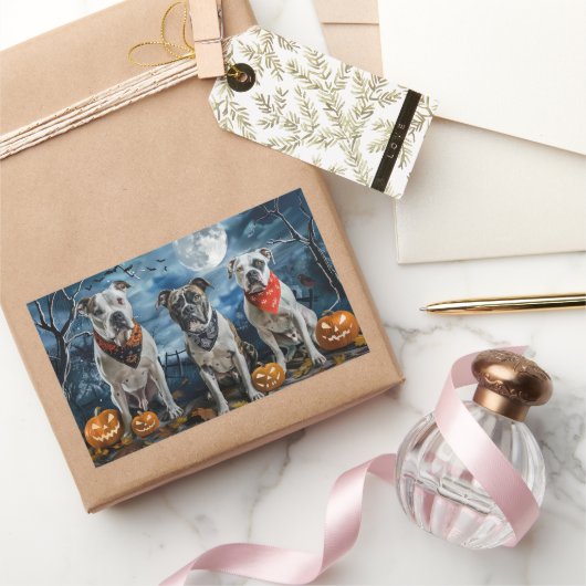 American Staffordshire Halloween Spooky Rechteckiger Aufkleber (Schenken)