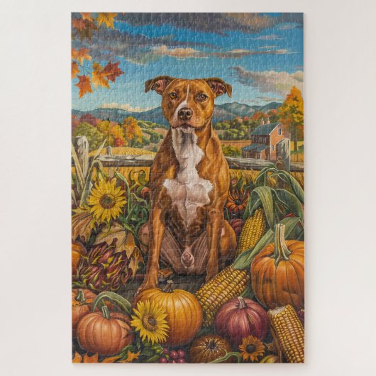 American Staffordshire Herbsternte Erntedank Puzzle (Vertikal)