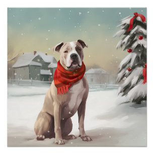 American Staffordshire Hund im Schnee Weihnachten  Poster