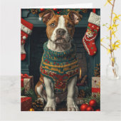 American Staffordshire Hund mit Weihnachtsgeschenk Karte (Gelbe Blume)