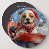American Staffordshire in Sledge Christmas Button (Vorne & Hinten)