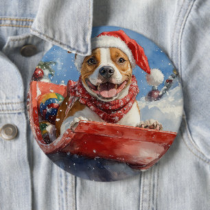 American Staffordshire in Sledge Christmas Button