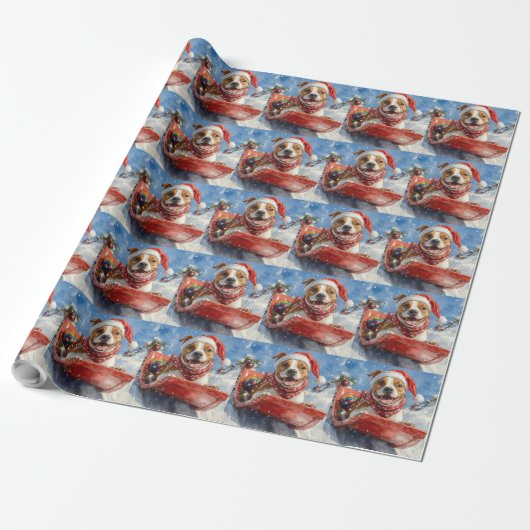 American Staffordshire in Sledge Christmas Geschenkpapier (Ungerollt)