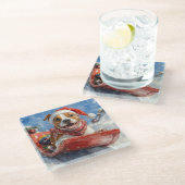 American Staffordshire in Sledge Christmas Glasuntersetzer (Schrägansicht)