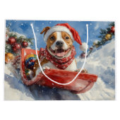 American Staffordshire in Sledge Christmas Große Geschenktüte (Rückseite)