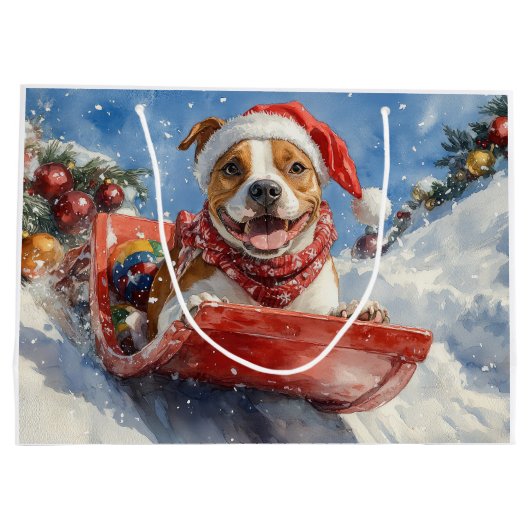 American Staffordshire in Sledge Christmas Große Geschenktüte (Rückseite)