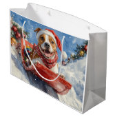 American Staffordshire in Sledge Christmas Große Geschenktüte (Rückseite Schrägansicht)