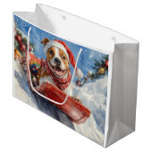 American Staffordshire in Sledge Christmas Große Geschenktüte (Vorderseite Schrägansicht)