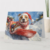 American Staffordshire in Sledge Christmas Karte (Vorderseite)