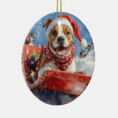 American Staffordshire in Sledge Christmas Keramik Ornament (Rechts)