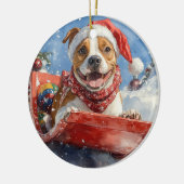 American Staffordshire in Sledge Christmas Keramik Ornament (Links)