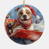 American Staffordshire in Sledge Christmas Keramik Ornament (Hinten)