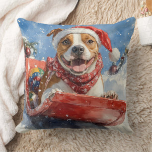 American Staffordshire in Sledge Christmas Kissen