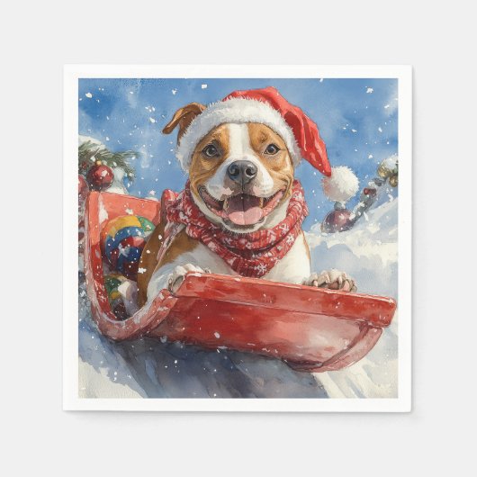 American Staffordshire in Sledge Christmas Serviette (Vorderseite)