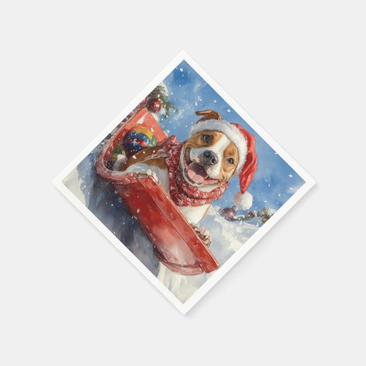 American Staffordshire in Sledge Christmas Serviette (Ecke)