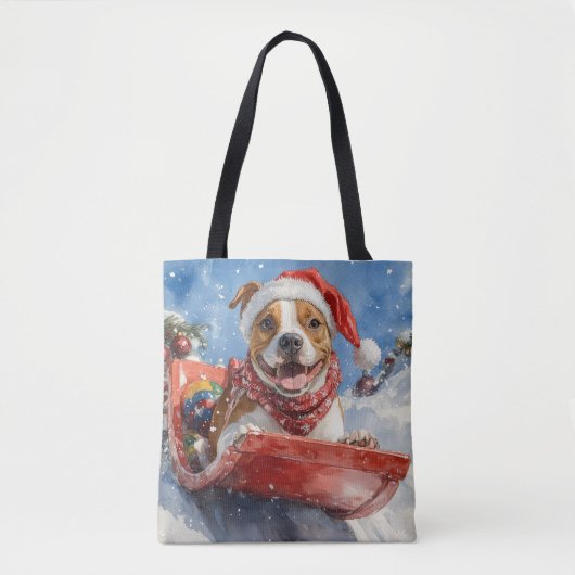 American Staffordshire in Sledge Christmas Tasche (Vorderseite)