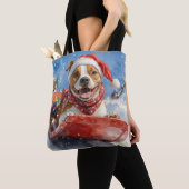 American Staffordshire in Sledge Christmas Tasche (Von Nahem)