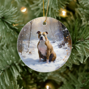 American Staffordshire Lass es schneien Weihnachte Keramik Ornament