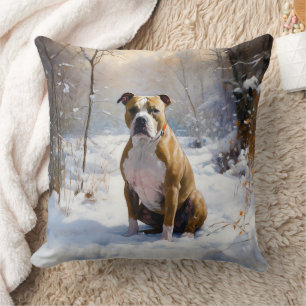 American Staffordshire Lass es schneien Weihnachte Kissen