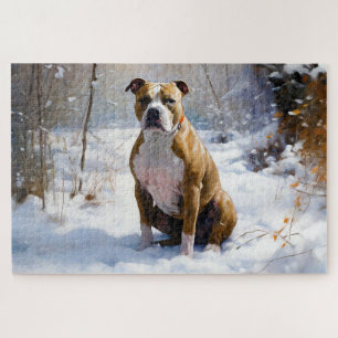 American Staffordshire Lass es schneien Weihnachte Puzzle