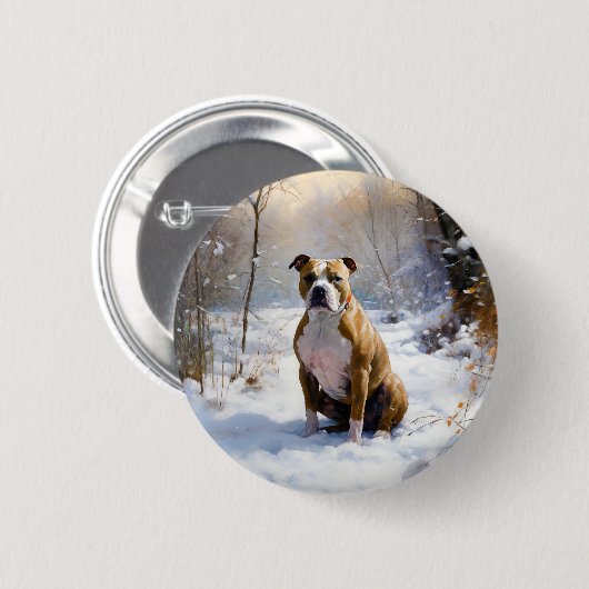 American Staffordshire Let It Snow Christmas Button (Vorne & Hinten)
