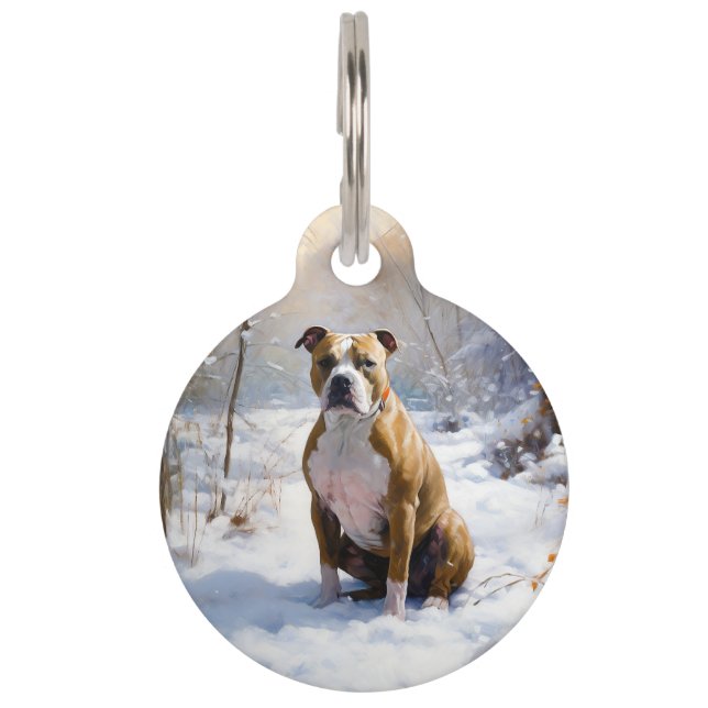 American Staffordshire Let It Snow Christmas Haustiermarke (Vorderseite)