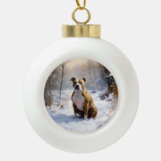 American Staffordshire Let It Snow Christmas Keramik Kugel-Ornament (Vorderseite)
