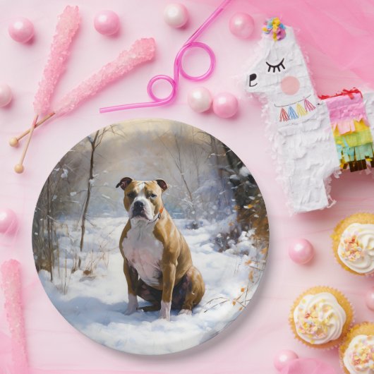 American Staffordshire Let It Snow Christmas Pappteller (Party)
