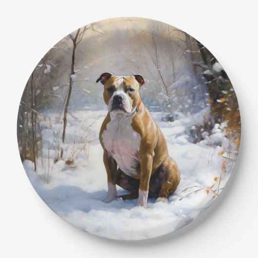 American Staffordshire Let It Snow Christmas Pappteller (Vorderseite)