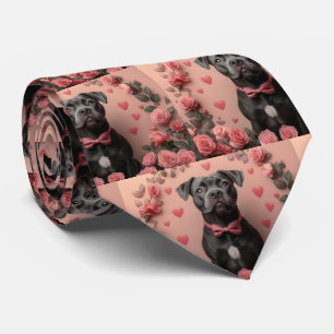 American Staffordshire mit Rosen -Valentinstag Krawatte