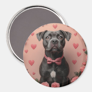 American Staffordshire mit Rosen -Valentinstag Magnet