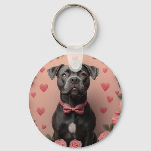 American Staffordshire mit Rosen -Valentinstag Schlüsselanhänger