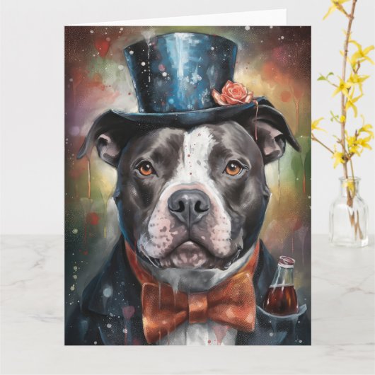 American Staffordshire New Year Card Karte (Gelbe Blume)