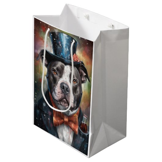 American Staffordshire New Year Card Mittlere Geschenktüte (Vorderseite Schrägansicht)