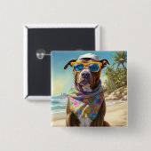 American Staffordshire on Beach, Sommergeschenk Button (Vorne & Hinten)