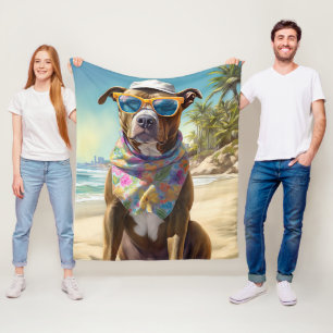 American Staffordshire on Beach, Sommergeschenk Fleecedecke