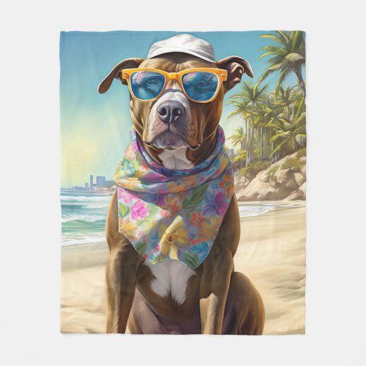 American Staffordshire on Beach, Sommergeschenk Fleecedecke (Vorderseite)